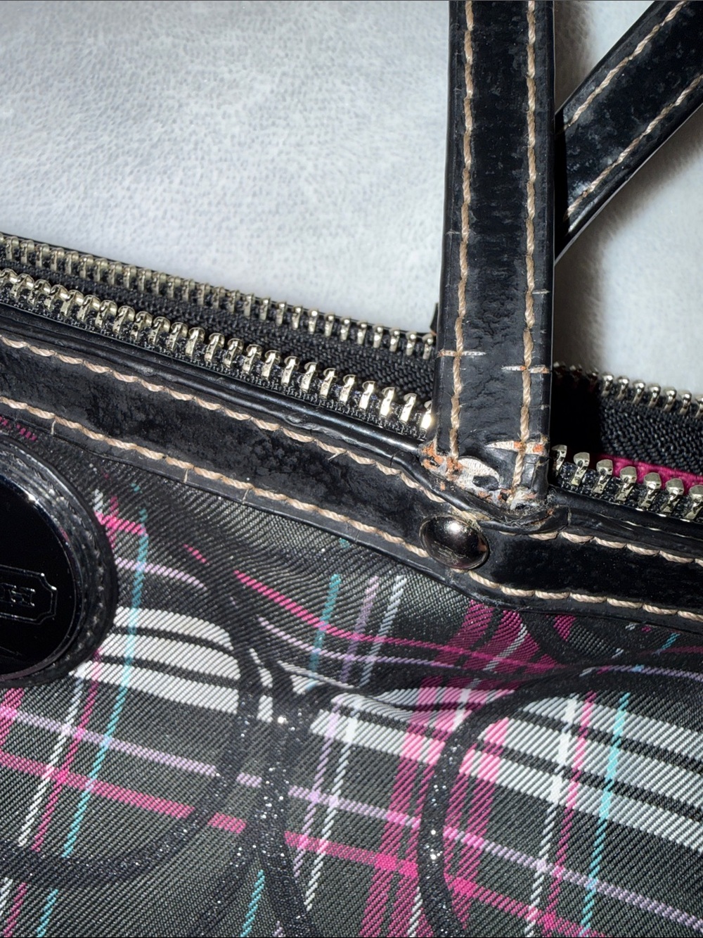 Coach Black Plaid Tote with Pink Accents - Picture 6 of 12
